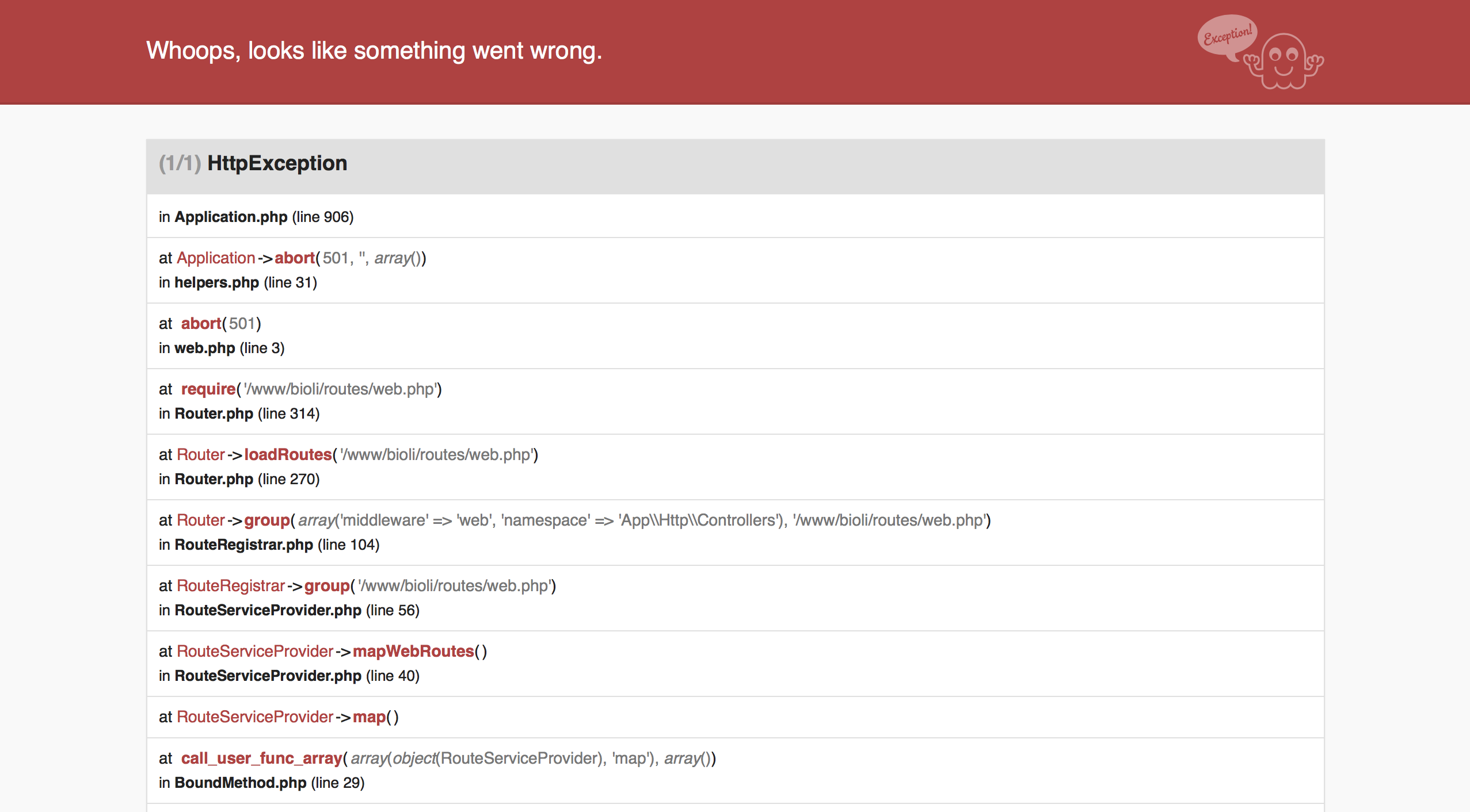 laravel error handling